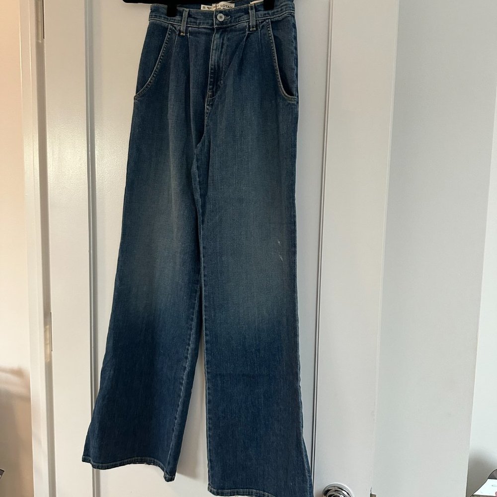NWT Nili Lotan Flora Trouser Jeans Mid Rise Wide-leg Pleated Sz 25 Classic Wash - Picture 4 of 9